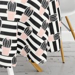 Siyah Çizgili Kaktüs Motifli Dijital Baskılı Yuvarlak Masa Örtüsü - Çap 140cm Realhomes