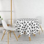 - MasaYuv-2028-Gorsel2 - Realhomes  Siyah Beyaz Kaktüs Desenli Yuvarlak Masa Örtüsü - Çap 140cm Realhomes