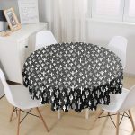 Siyah Beyaz Kaktüs Baskılı Yuvarlak Masa Örtüsü - Çap 140cm Realhomes
