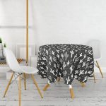 Siyah Beyaz Kaktüs Baskılı Yuvarlak Masa Örtüsü - Çap 140cm Realhomes