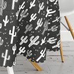 Siyah Beyaz Kaktüs Baskılı Yuvarlak Masa Örtüsü - Çap 140cm Realhomes