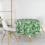 Realhomes Yaprak Motifli Dijital Baskılı Yuvarlak Masa Örtüsü - Çap 140cm Realhomes