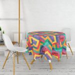 - MasaYuv-2040-Gorsel2 - Realhomes Renkli Geometrik Desen Dijital Baskılı Yuvarlak Masa Örtüsü - Çap 140cm Realhomes