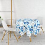 - MasaYuv-2055-Gorsel2 - Realhomes Mavi Temalı Geometrik Şekilli Yuvarlak Masa Örtüsü - Çap 140cm Realhomes