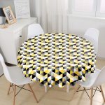 - MasaYuv-2065-Gorsel1 - Realhomes Üçgen Mozaik Desenli Dijital Baskılı Yuvarlak Masa Örtüsü - Çap 140cm Realhomes