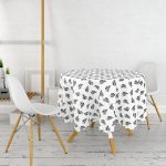 Siyah Beyaz Yaprak Desenli Yuvarlak Masa Örtüsü - Çap 140cm Realhomes