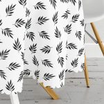 Siyah Beyaz Yaprak Desenli Yuvarlak Masa Örtüsü - Çap 140cm Realhomes