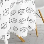 - MasaYuv-2070-Gorsel3 - Realhomes Siyah Beyaz Yaprak Motifli Modern Yuvarlak Masa Örtüsü - Çap 140cm Realhomes