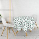 Yeşil Siyah Yaprak Desenli Dijital Baskılı Modern Yuvarlak Masa Örtüsü - Çap 140cm Realhomes