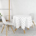 Gri Renkli Puantiyeli Dijital Baskılı Yuvarlak Masa Örtüsü - Çap 140cm Realhomes