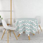 Gri Turkuaz Zigzag Desenli Yuvarlak Masa Örtüsü Yuvarlak Masa Örtüsü - Çap 140cm Realhomes