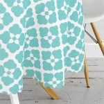 Turkuaz Renkli Yonca Desenli Dijital Baskılı Yuvarlak Masa Örtüsü - Çap 140cm Realhomes