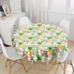 - MasaYuv-2375-Gorsel1 - Realhomes  Tropik Bitki Desenli Dijital Baskılı Yuvarlak Masa Örtüsü - Çap 140cm Realhomes