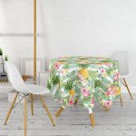 - MasaYuv-2375-Gorsel2 - Realhomes  Tropik Bitki Desenli Dijital Baskılı Yuvarlak Masa Örtüsü - Çap 140cm Realhomes