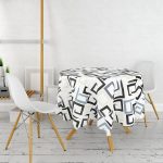 Gri Siyah Labirent Çizimli Modern Dijital Baskılı Yuvarlak Masa Örtüsü - Çap 140cm Realhomes