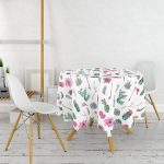 Kuş Tüyü ve Çöl Bitkisi Desenli Dijital Baskılı Yuvarlak Masa Örtüsü - Çap 140cm Realhomes