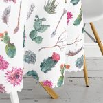 Kuş Tüyü ve Çöl Bitkisi Desenli Dijital Baskılı Yuvarlak Masa Örtüsü - Çap 140cm Realhomes