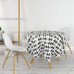 Siyah Beyaz Gri Elmas Şekilli Yuvarlak Masa Örtüsü - Çap 140cm Realhomes