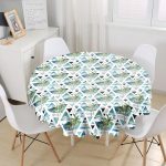 - MasaYuv-2441-Gorsel1 - Realhomes  Mavi Geometrik Palmiye Desenleri Yuvarlak Masa Örtüsü - Çap 140cm Realhomes