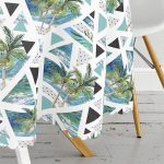 - MasaYuv-2441-Gorsel3 - Realhomes  Mavi Geometrik Palmiye Desenleri Yuvarlak Masa Örtüsü - Çap 140cm Realhomes