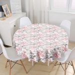 - MasaYuv-2480-Gorsel1 - Realhomes  Gri Çizgi Desenli Kavaniçe Çiçek Motifli Yuvarlak Masa Örtüsü - Çap 140cm Realhomes