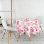 Pudra Çiçekler Temalı Dijital Baskılı Yuvarlak Masa Örtüsü - Çap 140cm Realhomes