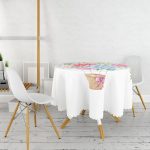 Kurdele Motifli Karma Çiçek Baskılı Dijital Baskılı Yuvarlak Masa Örtüsü - Çap 140cm Realhomes