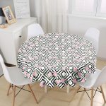Kare Temalı Gül Çizimli Yuvarlak Masa Örtüsü - Çap 140cm Realhomes