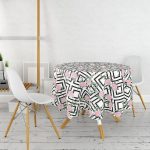 Kare Temalı Gül Çizimli Yuvarlak Masa Örtüsü - Çap 140cm Realhomes