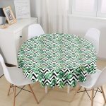 Zigzag Siyah Beyaz Şerit Temalı Yaprak Çizimi Yuvarlak Masa Örtüsü - Çap 140cm Realhomes