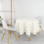 - MasaYuv-2547-Gorsel2 - Realhomes  Hardal Renk Yıldız Dijital Baskılı Yuvarlak Masa Örtüsü - Çap 140cm Realhomes