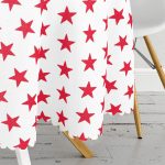 Kırmızı Yıldız Motifli Modern Dijital Baskılı Yuvarlak Masa Örtüsü - Çap 140cm Realhomes