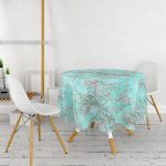 Yağlı Boya Yeşil Ağaç Motifleri Dijital Baskılı Yuvarlak Masa Örtüsü - Çap 140cm Realhomes