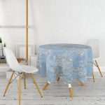 Yağlı Boya Mavi Ağaç Motifleri Dijital Baskılı Yuvarlak Masa Örtüsü - Çap 140cm Realhomes