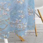 Yağlı Boya Mavi Ağaç Motifleri Dijital Baskılı Yuvarlak Masa Örtüsü - Çap 140cm Realhomes