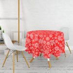 - MasaYuv-3025-Gorsel2 - Realhomes  Kırmızı Zeminde Beyaz Kar Taneleri Özel Tasarım Yuvarlak Masa Örtüsü - Çap 140cm Realhomes