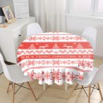 Merry Christmas Kanaviçe Görünümlü Geyikler Baskılı Yuvarlak Masa Örtüsü - Çap 140cm Realhomes