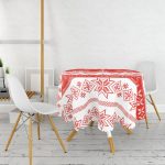 Merry Christmas Kanaviçe Görünümlü Geyikler Baskılı Yuvarlak Masa Örtüsü - Çap 140cm Realhomes