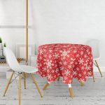 - MasaYuv-3031-Gorsel2 - Realhomes  Beyaz Kar Taneleri Motifli Dijital Baskılı Yuvarlak Masa Örtüsü - Çap 140cm Realhomes