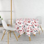 - MasaYuv-3035-Gorsel2 - Realhomes  Yılbaşı Geyik ve Ağaçlar Temalı Yuvarlak Masa Örtüsü - Çap 140cm Realhomes