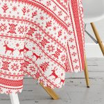 - MasaYuv-3044-Gorsel3 - Realhomes Ekose Dokuma Desenli Yılbaşı Temalı Yuvarlak Masa Örtüsü - Çap 140cm Realhomes