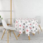 Beyaz Zeminde Kar Taneleri Özel Tasarım Yuvarlak Masa Örtüsü - Çap 140cm Realhomes