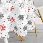 Beyaz Zeminde Kar Taneleri Özel Tasarım Yuvarlak Masa Örtüsü - Çap 140cm Realhomes