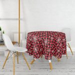 Siyah Beyaz Ekose Desenli Altın Yaldızlı Yuvarlak Masa Örtüsü - Çap 140cm Realhomes