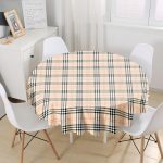 - MasaYuv-3078-Gorsel1 - Realhomes Krem Zeminli Ekose Desenli Yuvarlak Masa Örtüsü - Çap 140cm Realhomes