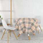 - MasaYuv-3078-Gorsel2 - Realhomes Krem Zeminli Ekose Desenli Yuvarlak Masa Örtüsü - Çap 140cm Realhomes