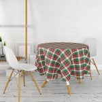 Yeşil Kırmızı Beyaz Ekose Desenli Yuvarlak Masa Örtüsü - Çap 140cm Realhomes