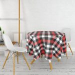 - MasaYuv-3080-Gorsel2 - Realhomes Siyah Kırmızı Beyaz Ekose Desenli Yuvarlak Masa Örtüsü - Çap 140cm Realhomes