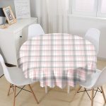 Pembe Gri Ekose Desenli Yuvarlak Masa Örtüsü - Çap 140cm Realhomes