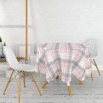 Pembe Gri Ekose Desenli Yuvarlak Masa Örtüsü - Çap 140cm Realhomes